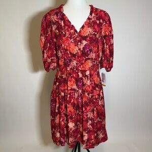 NWT Danny & Nicole Short Sleeve Floral Fit & Flare Dress Womens Size 14 Red